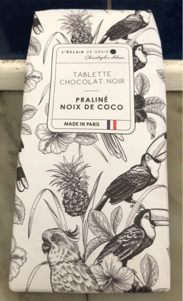 Tablette chocolat noir praline noix de coco