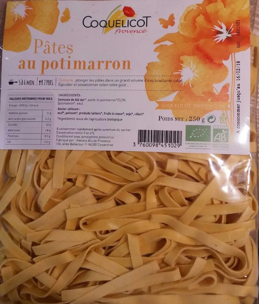 250G Pates Fraiches Au Potimarron Sans Oeufs