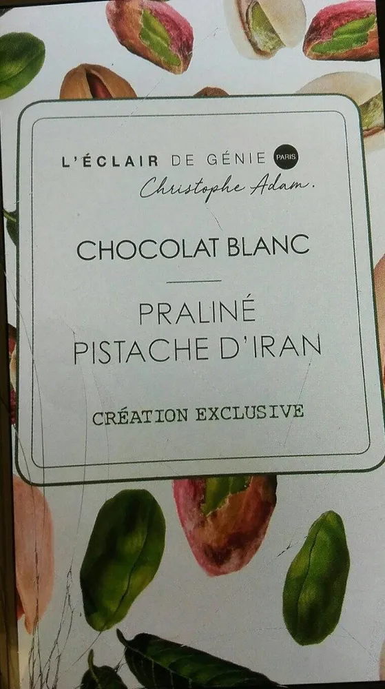 Chocolat blanc  praliné pistache d'iran