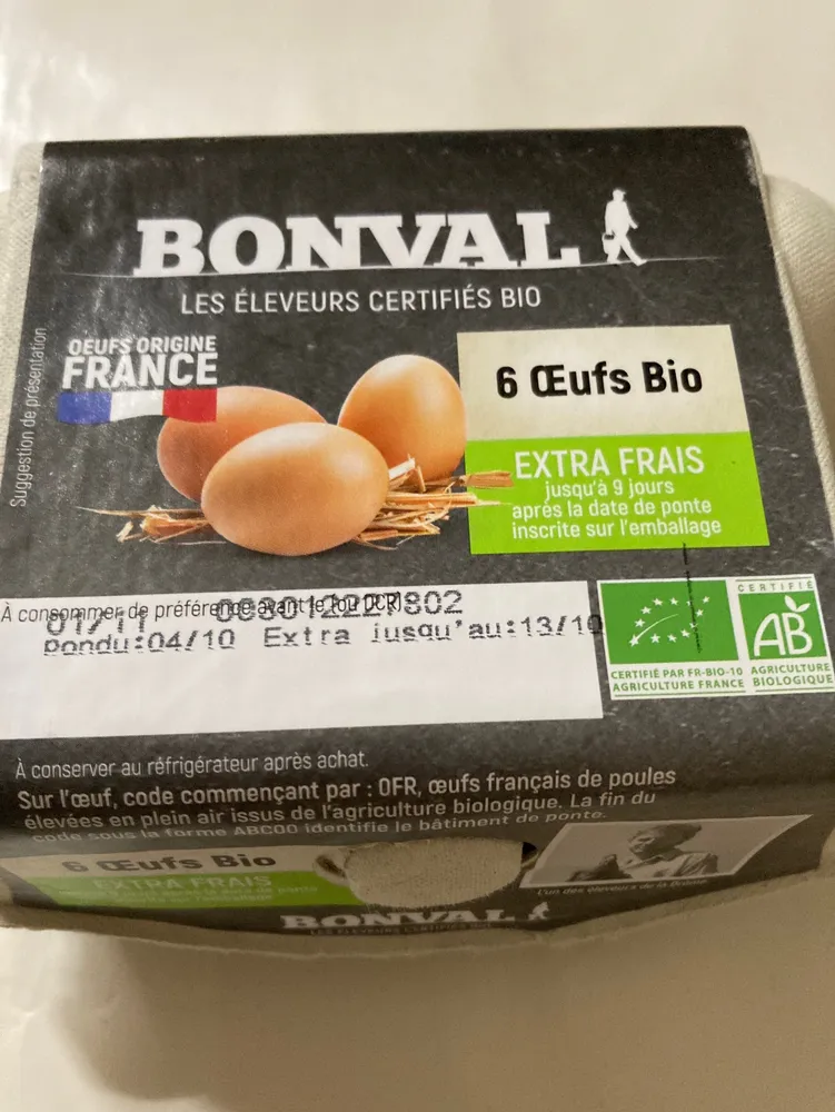 BOITE DE 6 OEUFS EXTRA FRAIS FRANCAIS MOYEN
