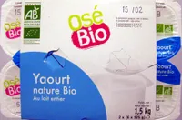 Yaourt nature Bio (Au lait entier) 12 Pots