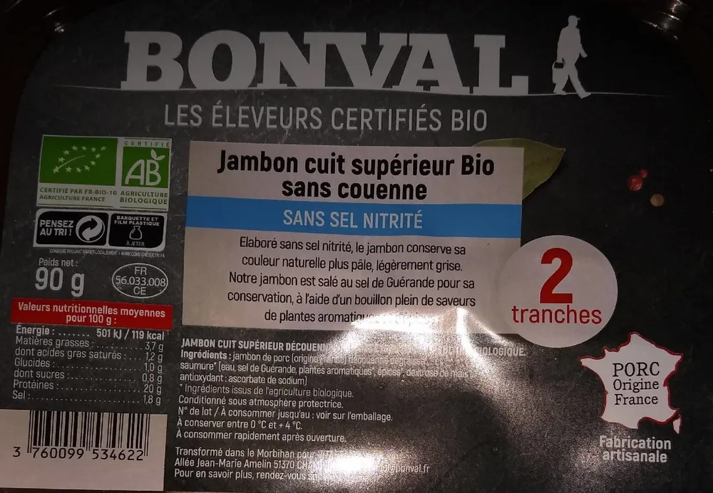 Jambon cuit superieur bio sans couenne