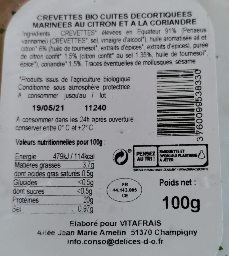 Crevettes marinées au citron et à la coriandre