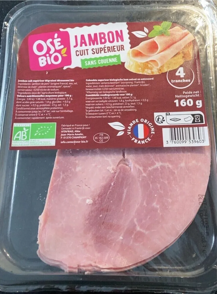 Jambon cuit superieur sans couenne