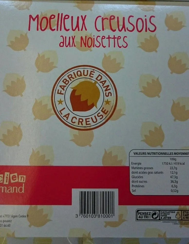 Moelleux creusées aux noisettes