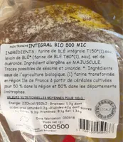 Pain intégral T150 miche 500g tranché emballé