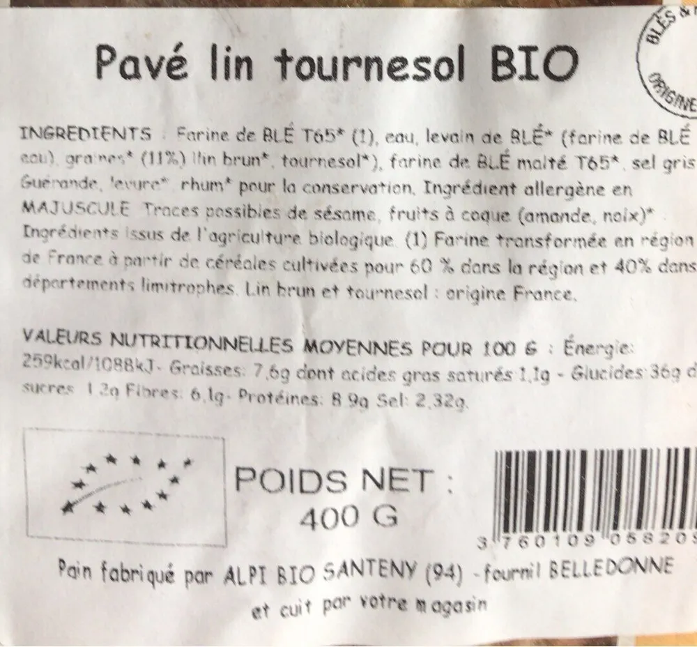 Pave lin tournesol bio