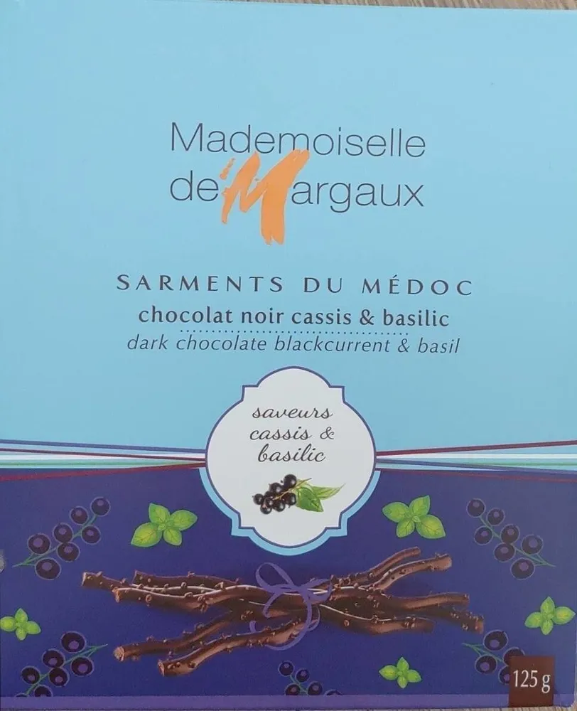 Sarments du médoc chocolat noir et cassis et basilic