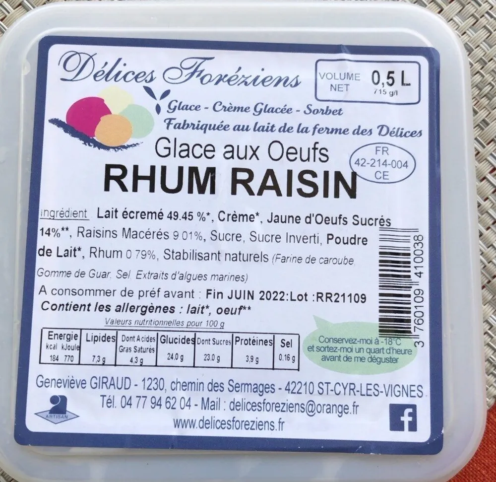 Glace aux oeufs rhum raisins