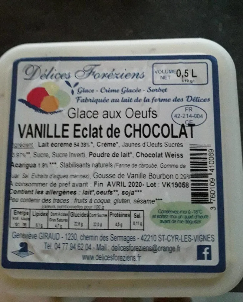 Glace aux oeufs vanille éclat de chocolat