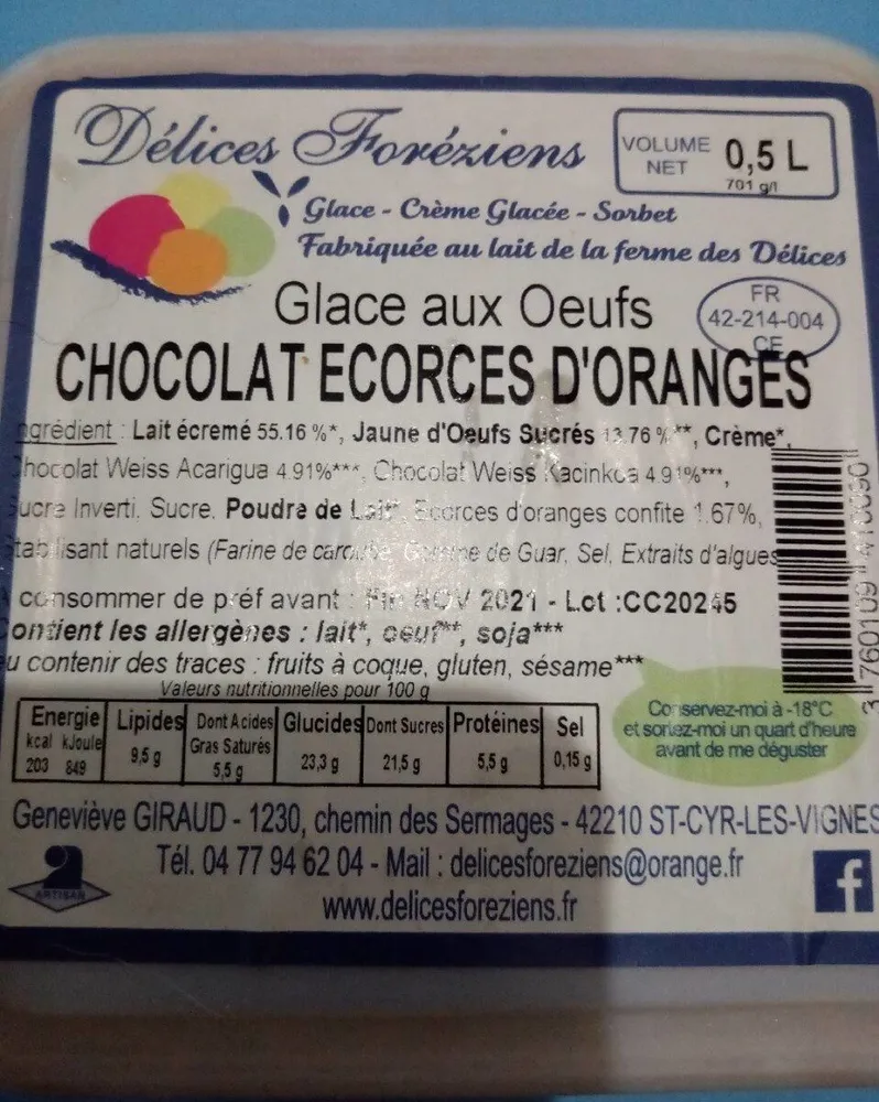 Glace aux œufs chocolat écorces d orange