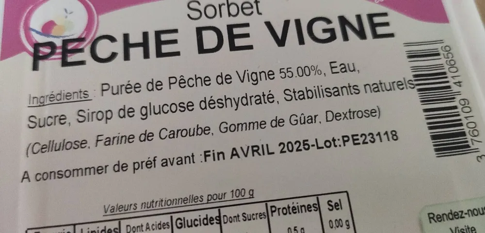 Sorbet pêche de vigne