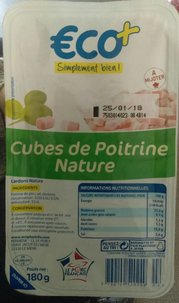 Cubes de poitrine nature