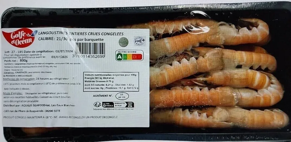 Langoustines entières crues sans sulfites
