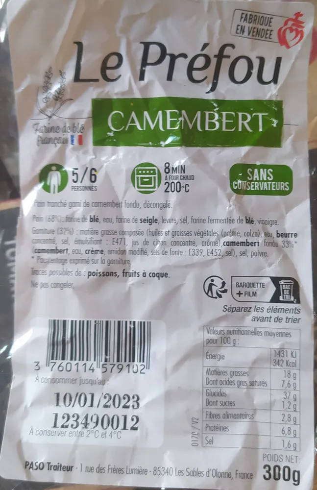 Pain Préfou Camembert