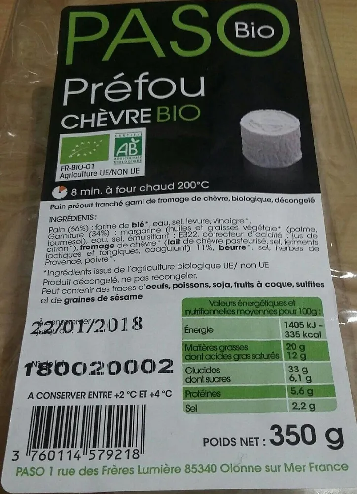 Préfou bio chèvre Paso Traiteur