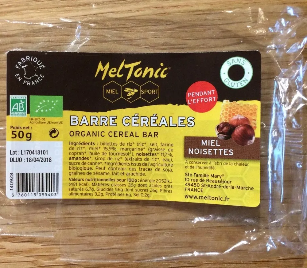 Barre cereales miel noisettes
