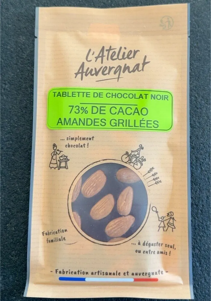 Tablette chocolat noir 73% de cacao amandes grillées