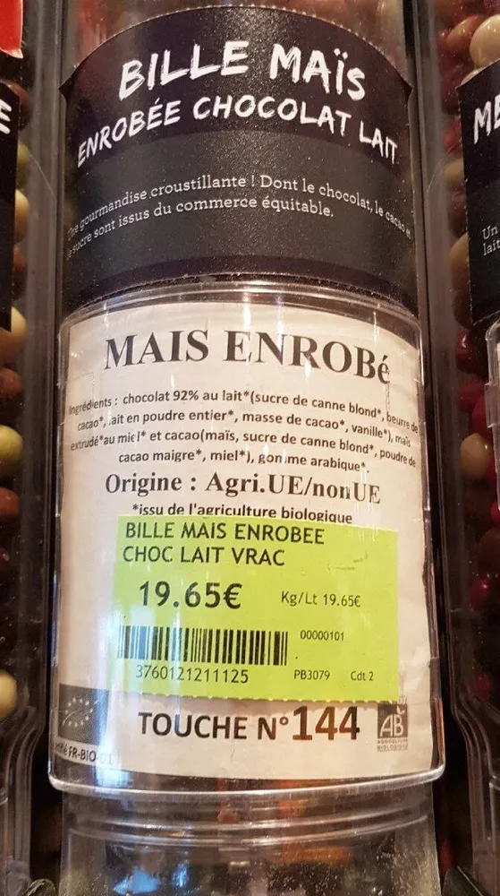 Bille maïs enrobée chocolat lait