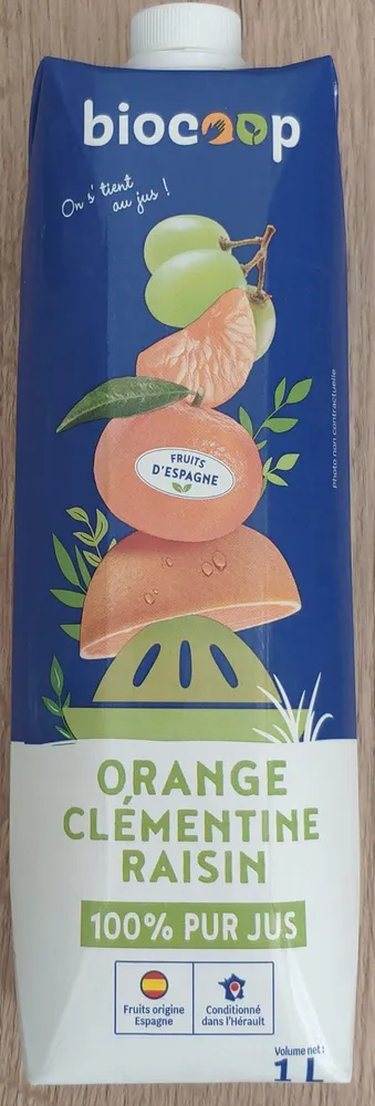 Jus orange clémentine raisin
