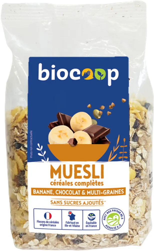 Muesli banane chocolat et graines
