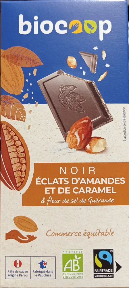 Chocolat noir éclats d'amandes et de caramel