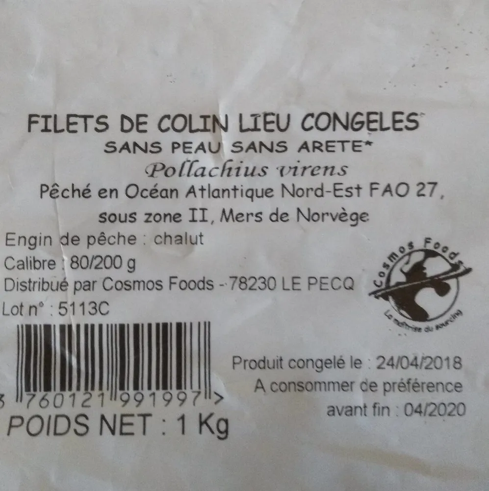 Filets de colin lieu congeles