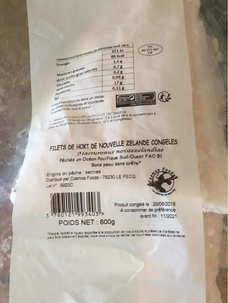 Filets de hoki de nouvelle zelande congeles