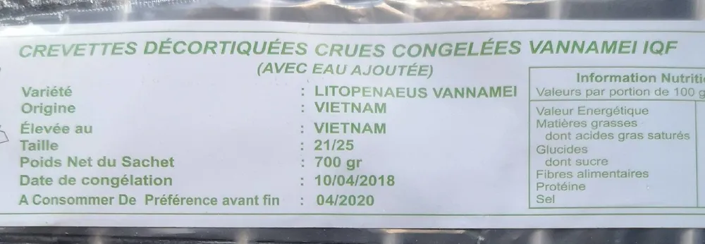 Crevettes décortiquées crues congelées