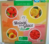 Sorbets saveurs bio fraise .citron .framboise . Pêche jaune