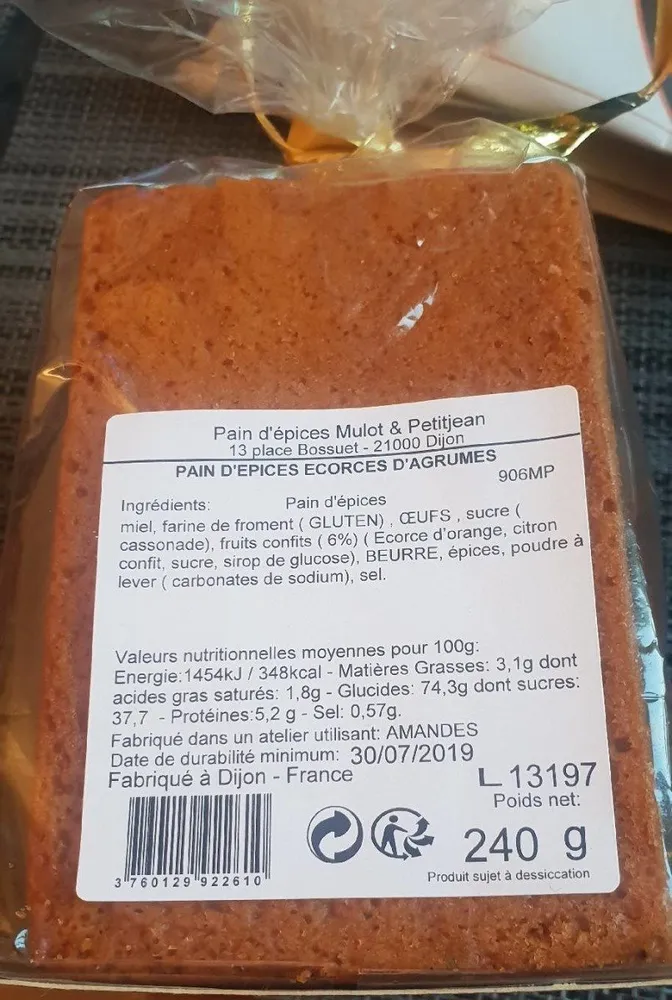 Pain d'épice écorces d'agrumes