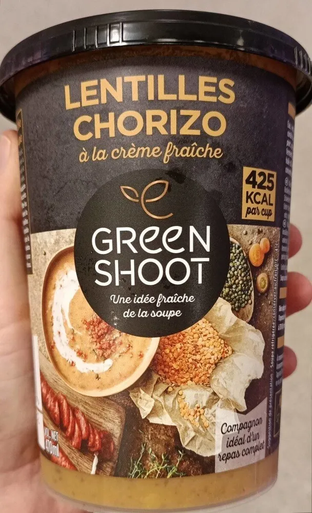 Soupe lentilles chorizo à la crème fraîche