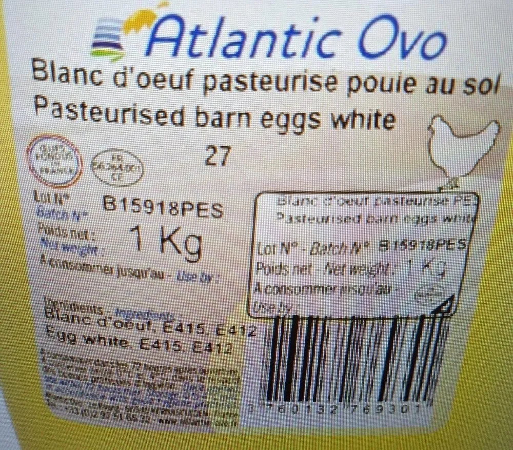 Blanc d'oeuf pasteurisé poule au sol