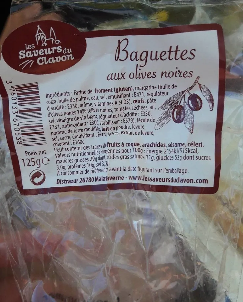 Baguettes aux olives noires