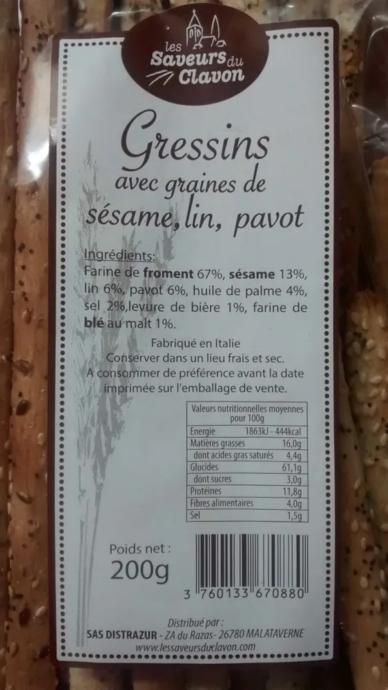 Gressins avec graines de sésame, lin, pavot