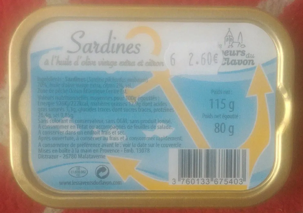 Sardines à l'huile d'olive vierge extra et citron