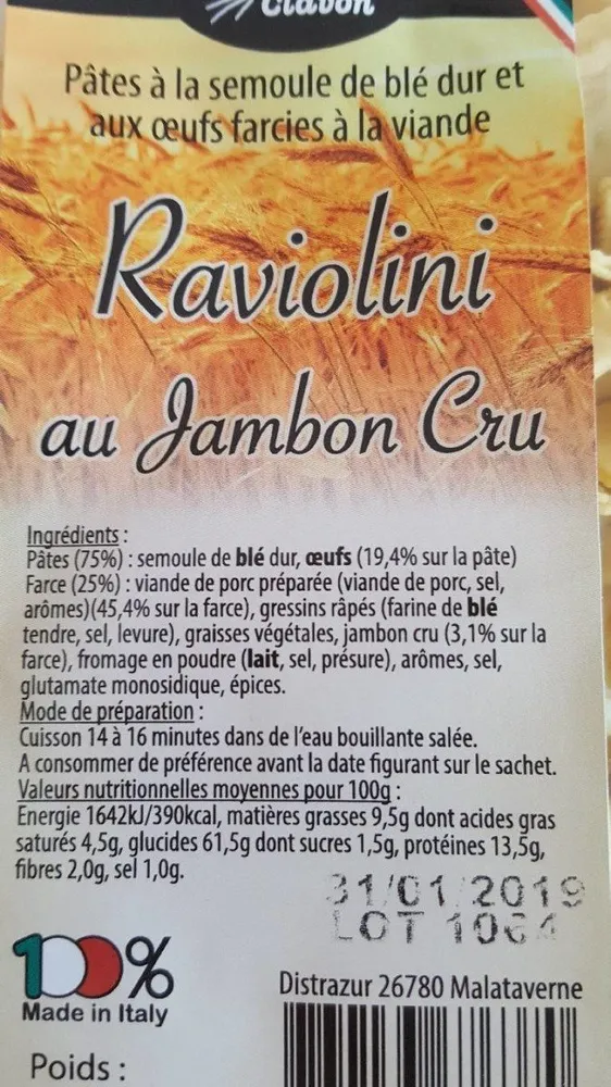 Raviolini au jambon cru