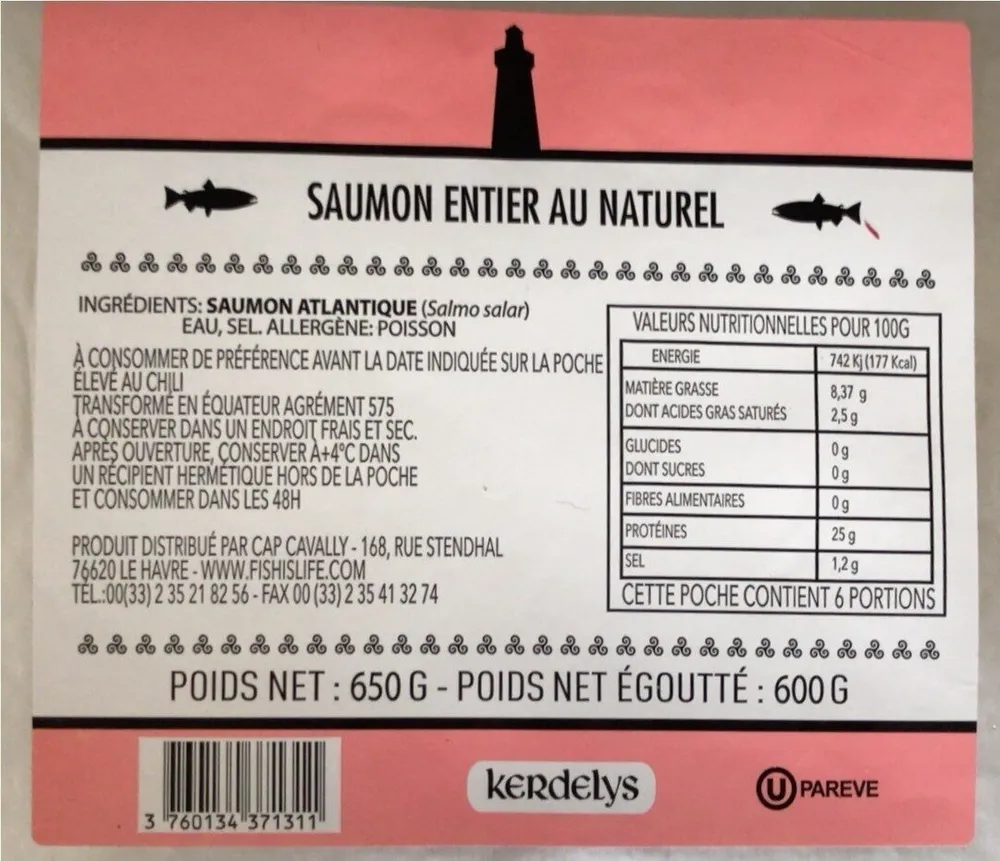 Saumon entier au naturel