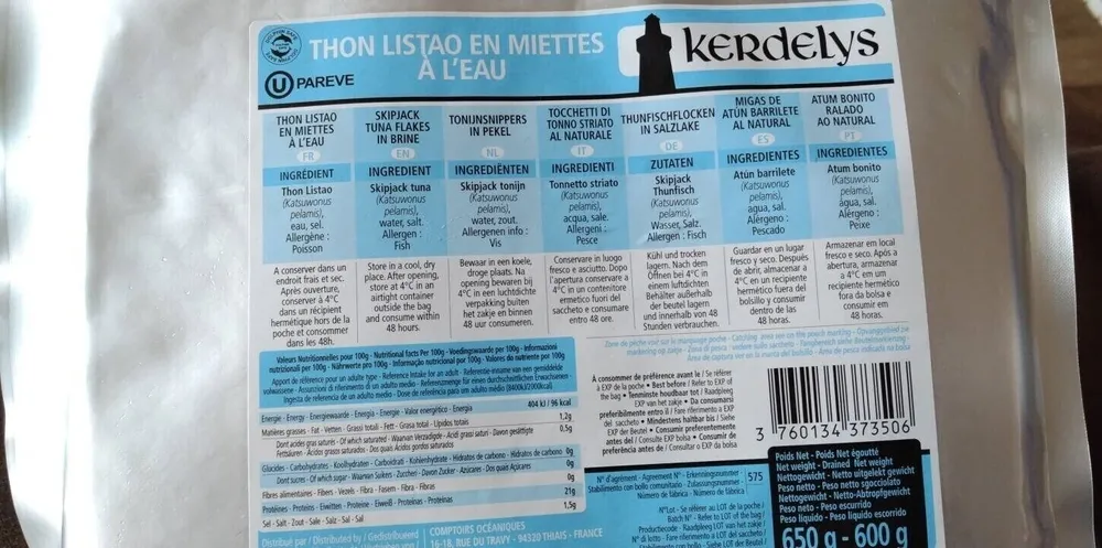 Thon listao en miettes à l'eau