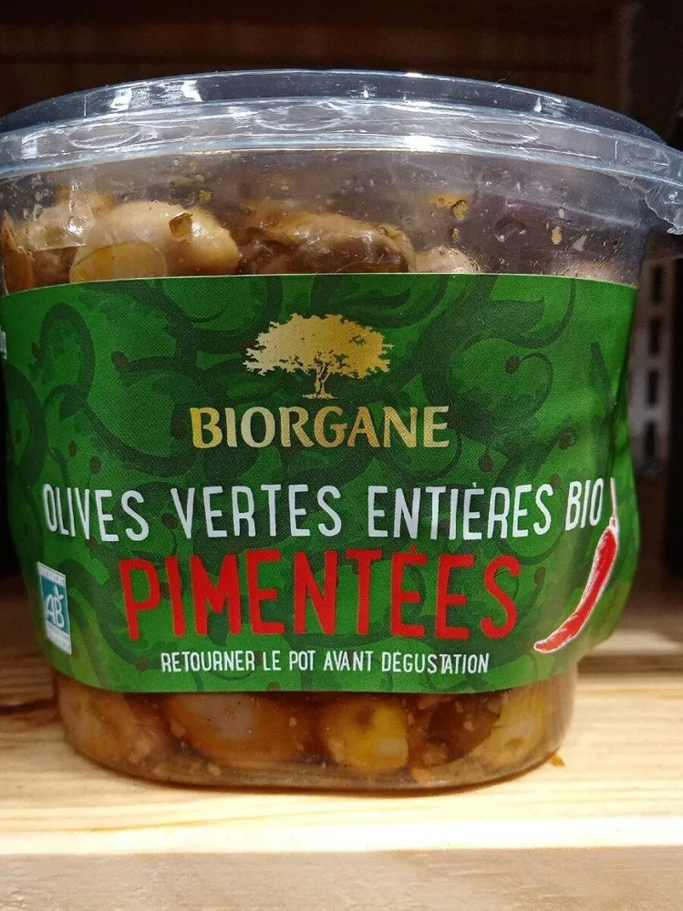 Olives vertes entières bio pimentées