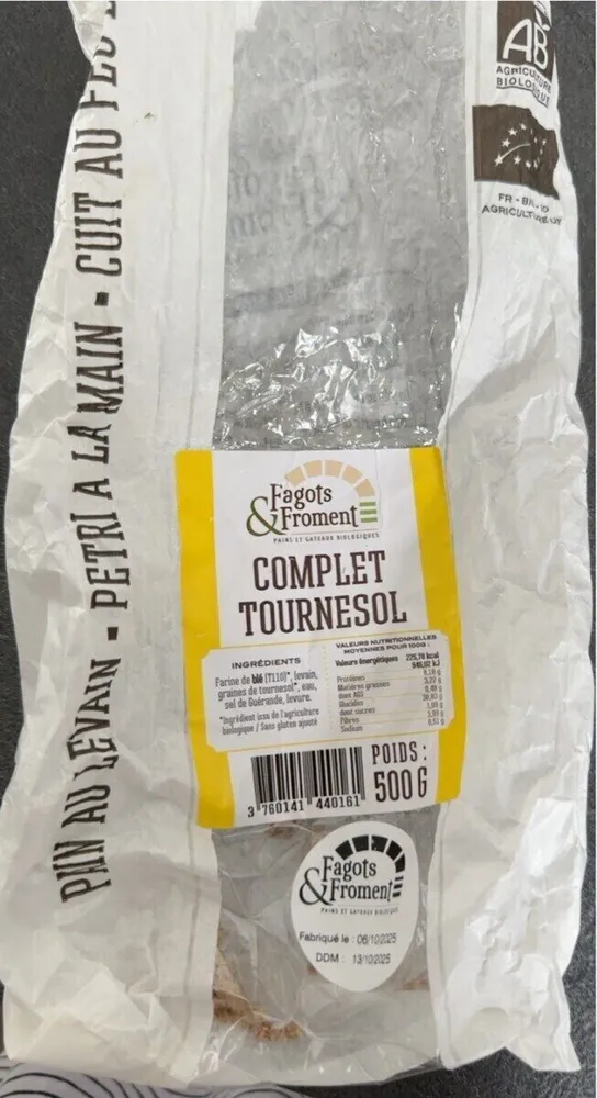 Pain complet tournesol