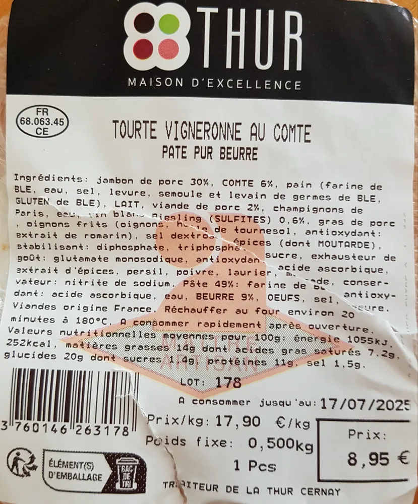 Tourte vigneronne au Comté