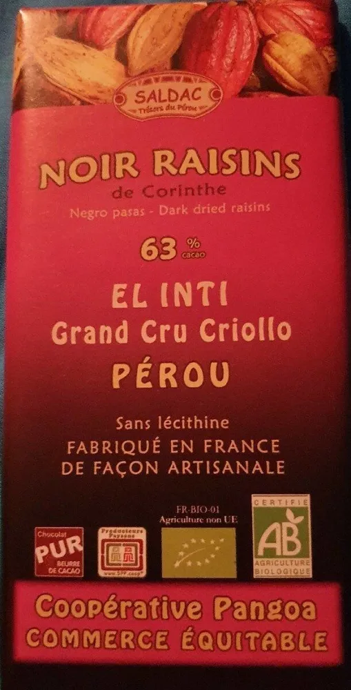 Chocolate Pasas 63% El Oro De Los Andes