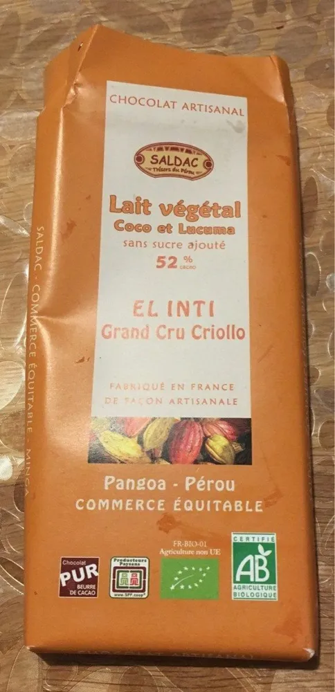 Chocolat au lait vegetal coco et lucyma sans sucre ajouté