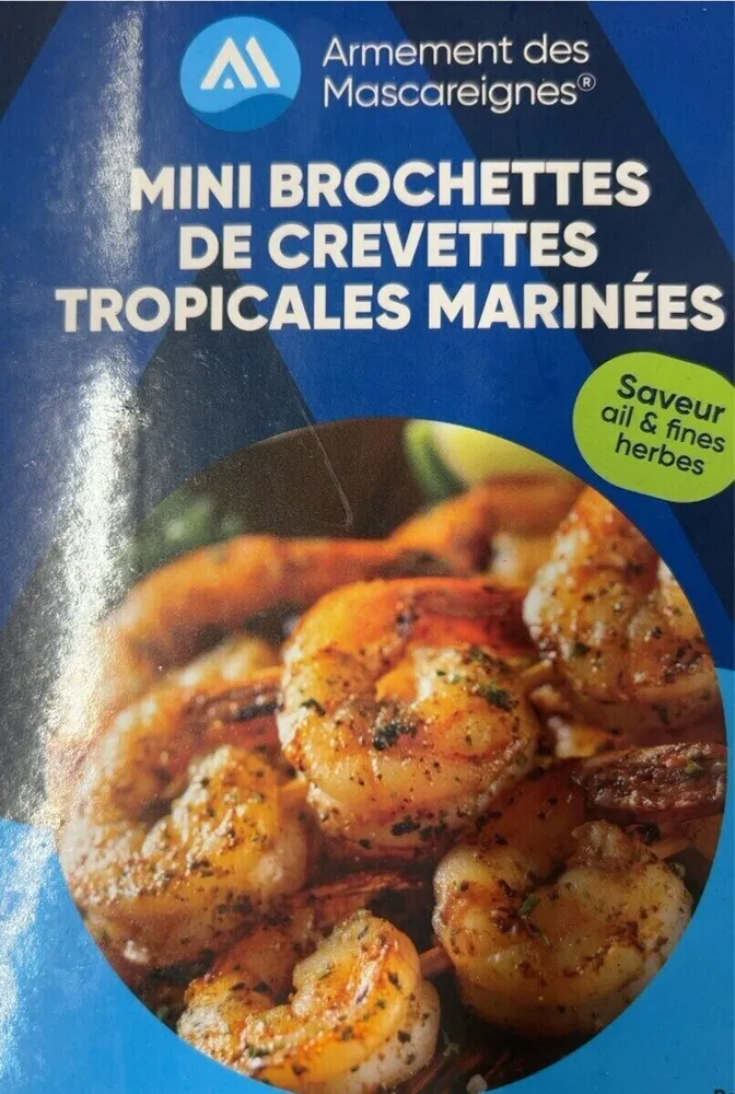 Mini brochettes de crevettes tropicales marinees