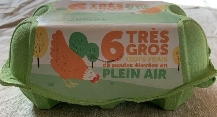6 très gros œufs frais de poules élevées en plein ait