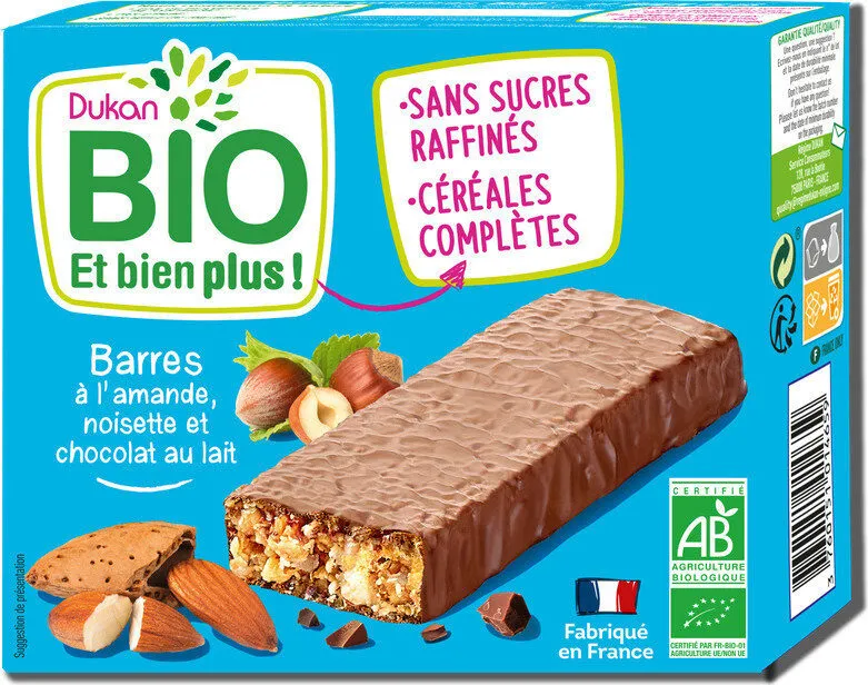 Barres à l'amande, noisette et chocolat au lait
