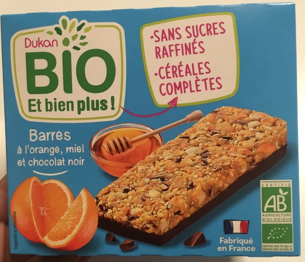 Barres à l'orange miel et chocolat noir bio