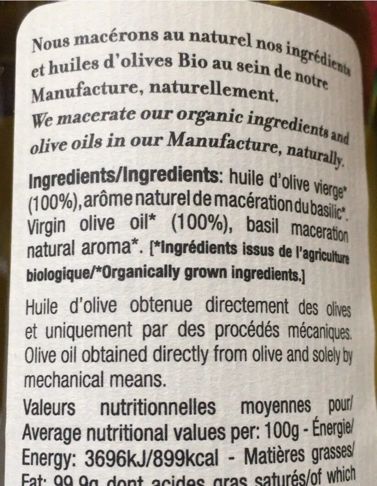 Huile d’olive et basilic
