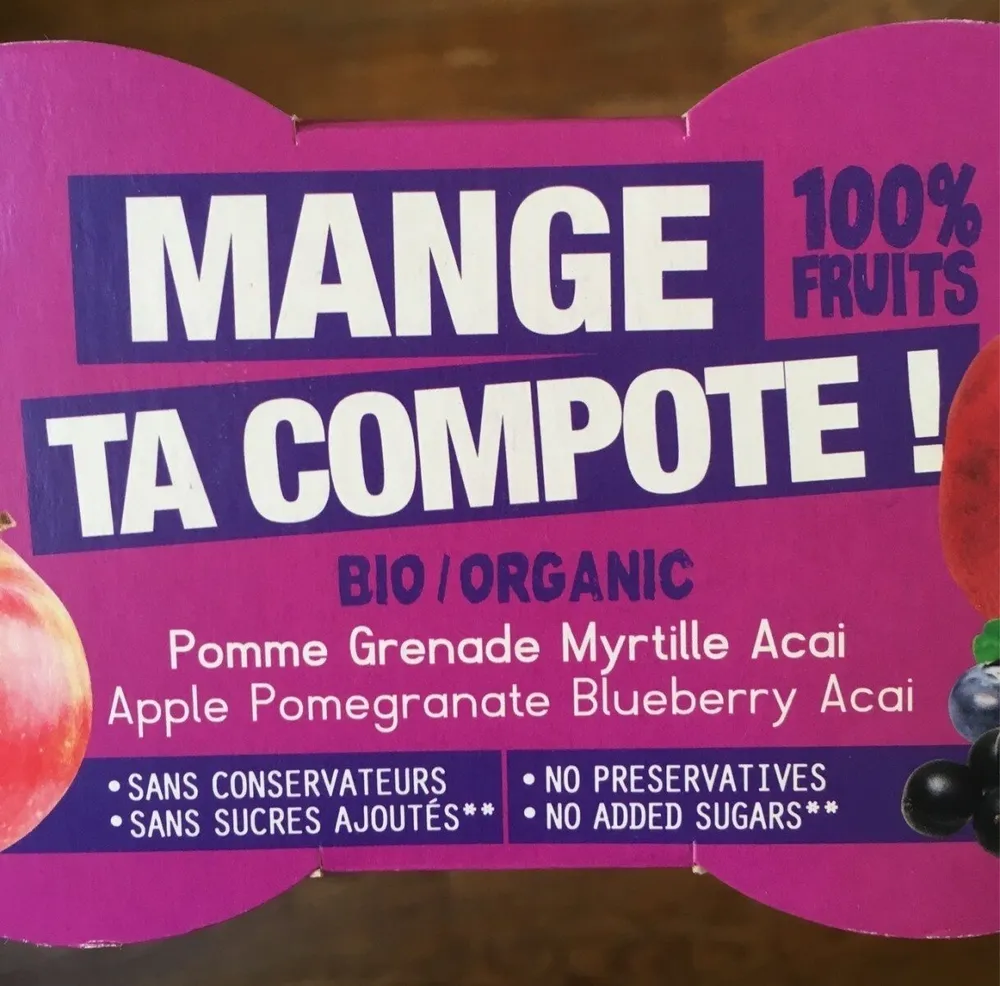 Compote Pomme Grenade Myrtille Açai
